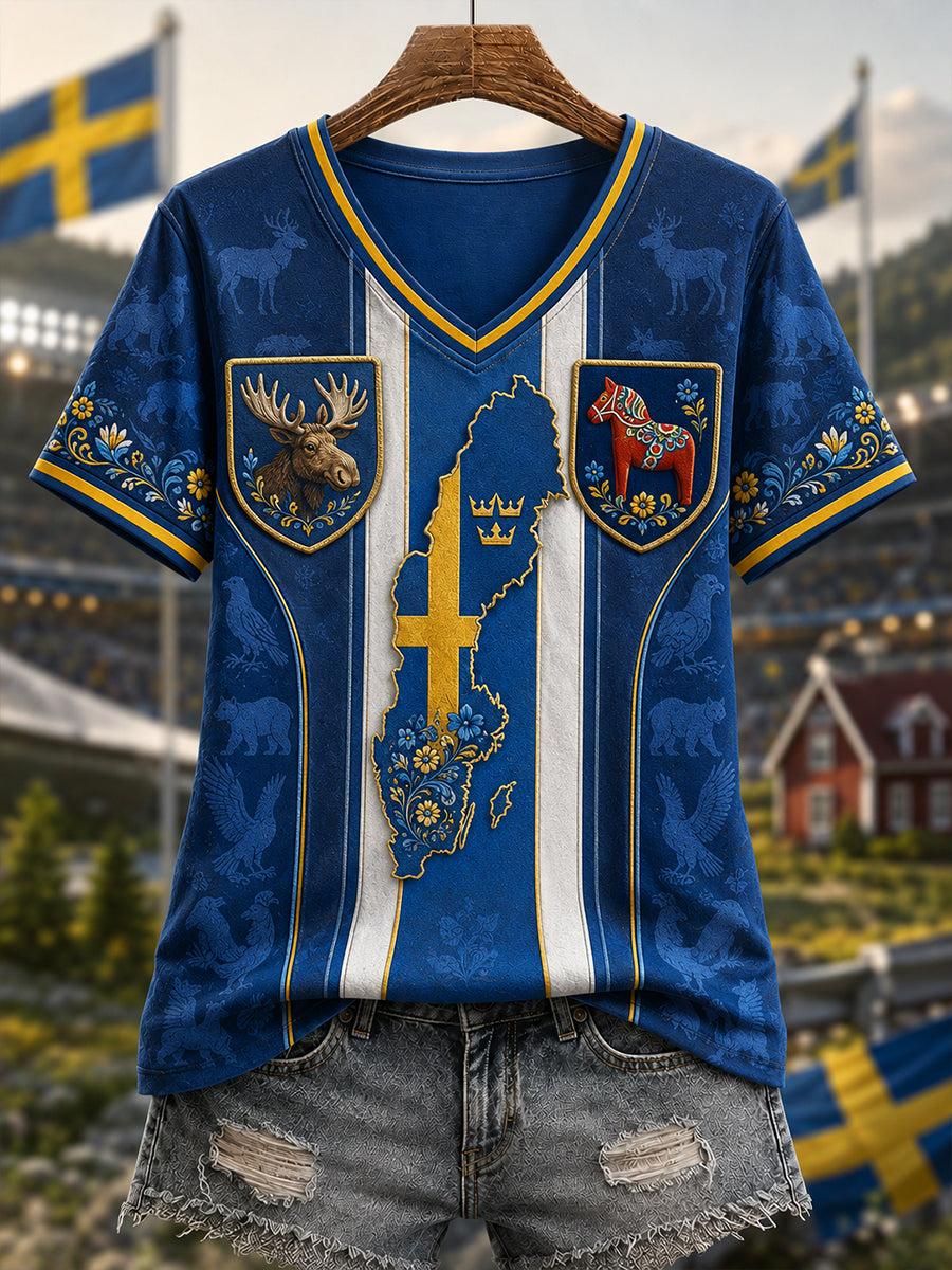 Damer Sverige Djur V-ringad T-shirt