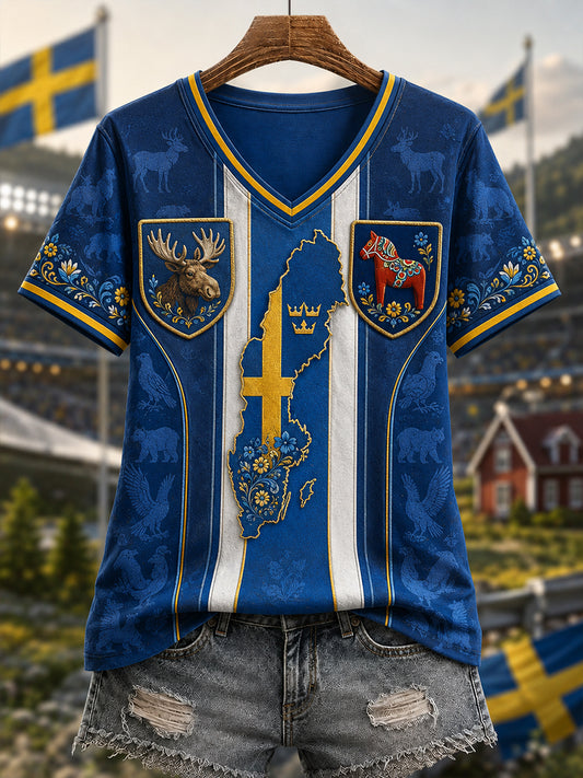 Damer Sverige Djur V-ringad T-shirt