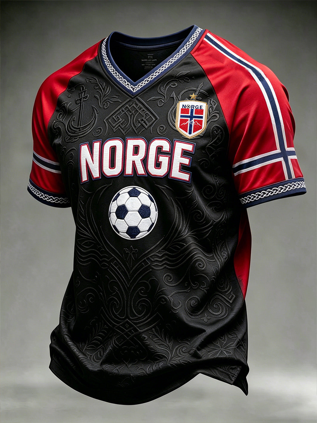 Menns NORGE Viking-mønster fotballfan kunst print V-hals T-skjorte