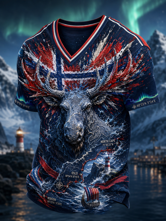 Norsk dyrekart for herr V-hals T-shirt