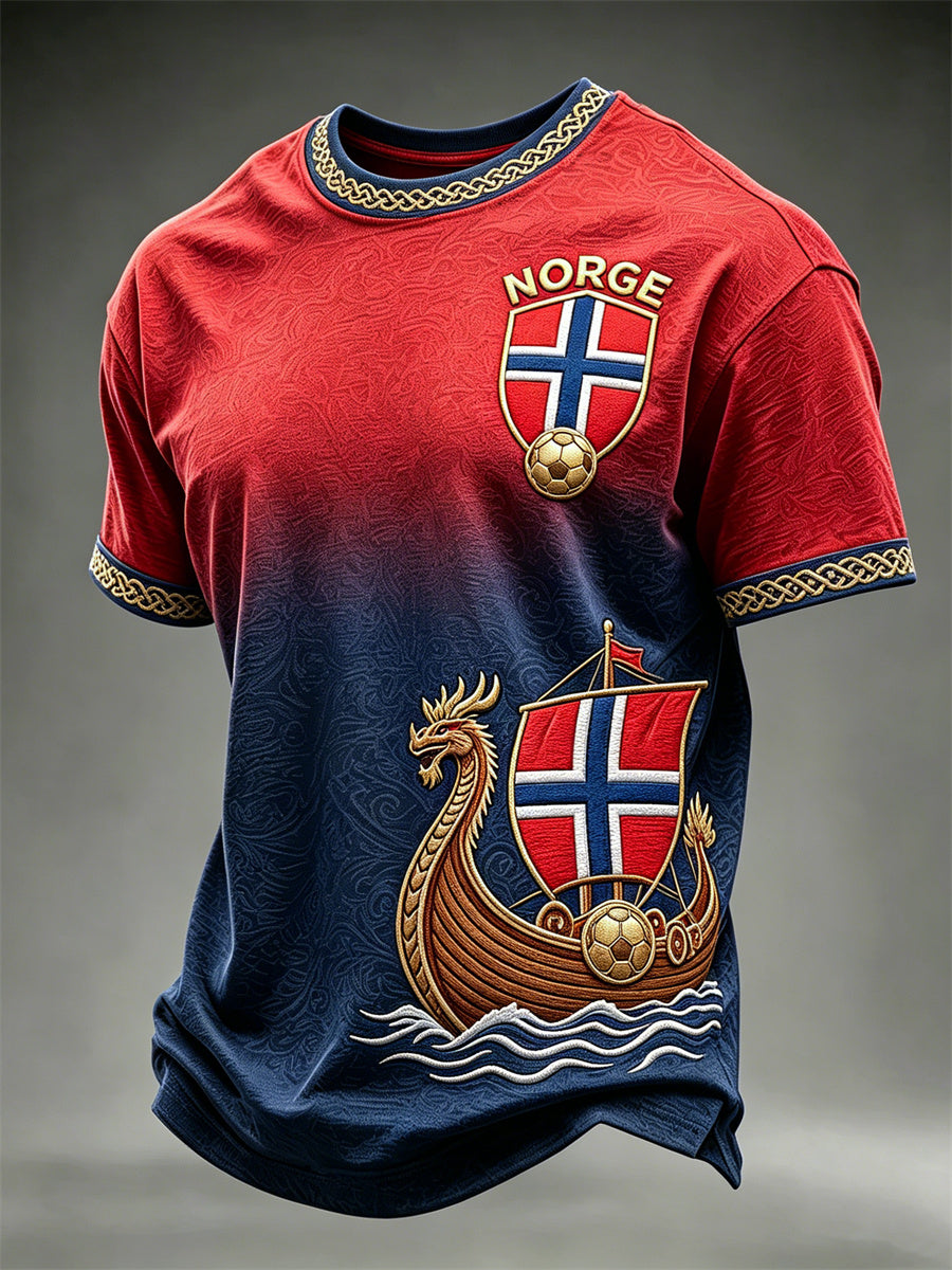 Menns Norge fotball Viking skip Flag Gradient Skriv ut korte ermer t-skjorte
