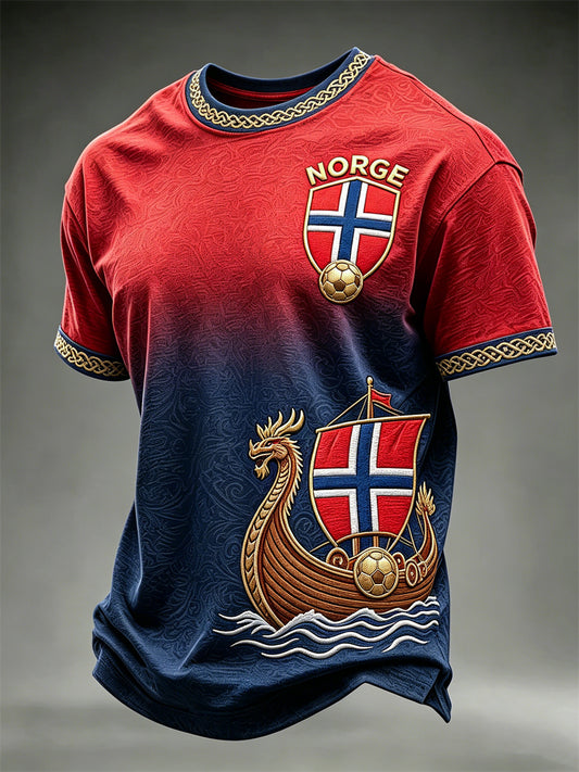 Menns Norge fotball Viking skip Flag Gradient Skriv ut korte ermer t-skjorte