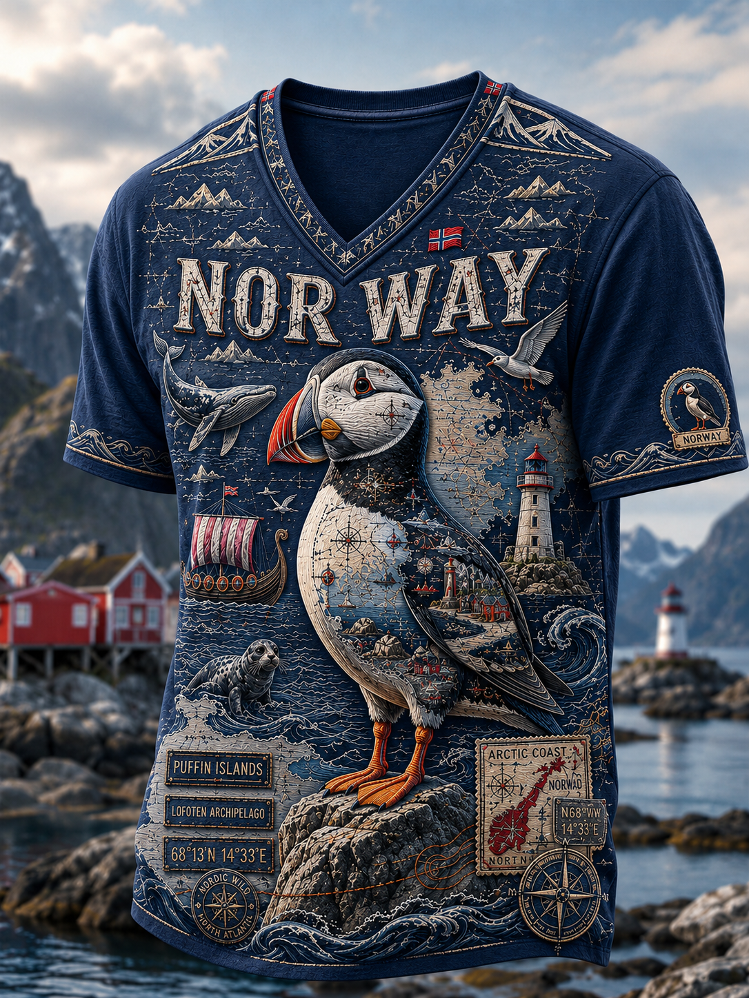 Menns Norsk Dyrekart V-utringning T-skjorte
