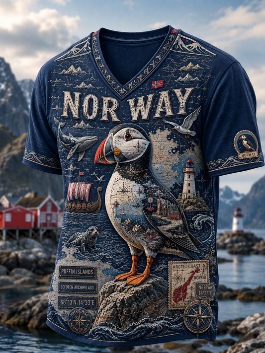 Menns Norsk Dyrekart V-utringning T-skjorte
