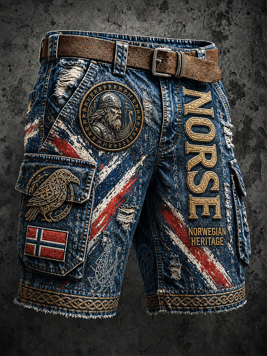 Vintage-stil norsk viking-, skandinavisk- og nordisk kunsttrykk, uformelle shorts