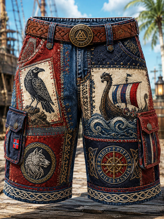 Vintage-stil norsk viking-, skandinavisk- og nordisk kunsttrykk, uformelle shorts