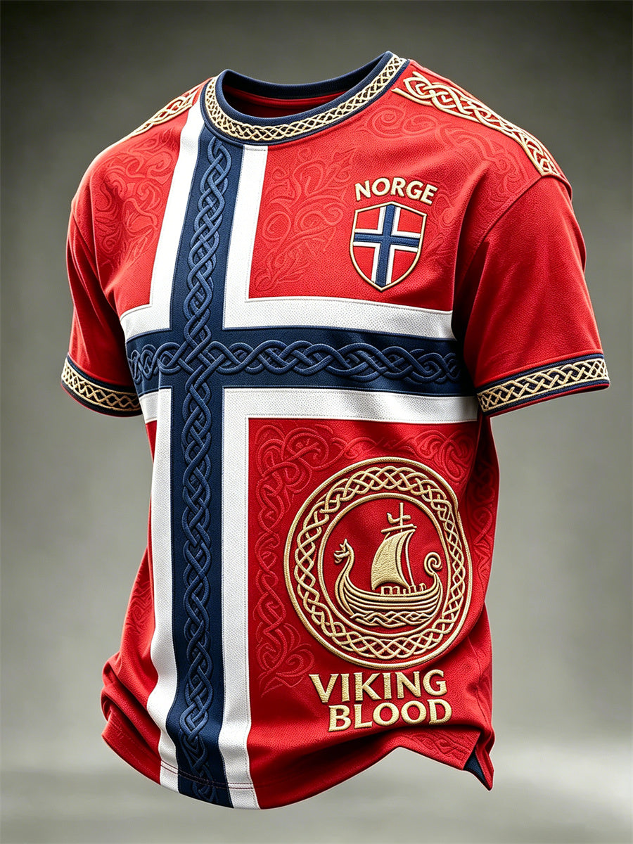 Menns Norge fotball Viking blodskip Celtic Knott Flag Skriv ut korte ermer t-skjorte