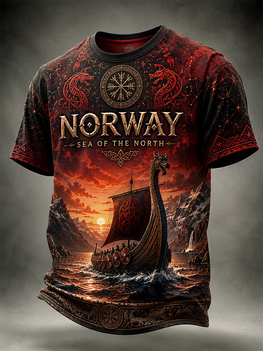 Vintage-stil norsk viking-, skandinavisk- og nordisk kunsttrykk på hverdagslig t-skjorte