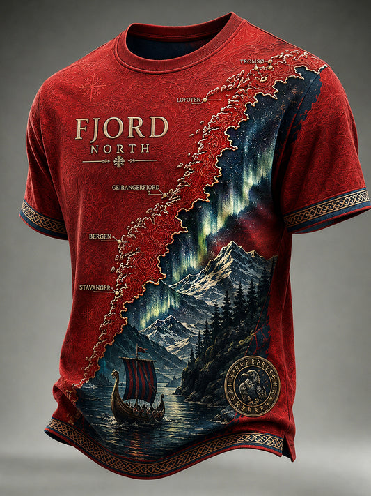 Vintage-stil norsk viking-, skandinavisk- og nordisk kunsttrykk på hverdagslig t-skjorte