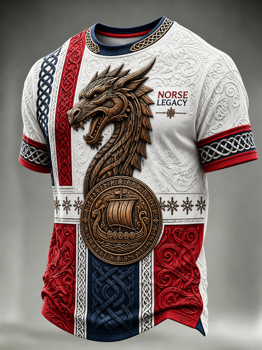 Vintage-stil norsk viking-, skandinavisk- og nordisk kunsttrykk på hverdagslig t-skjorte