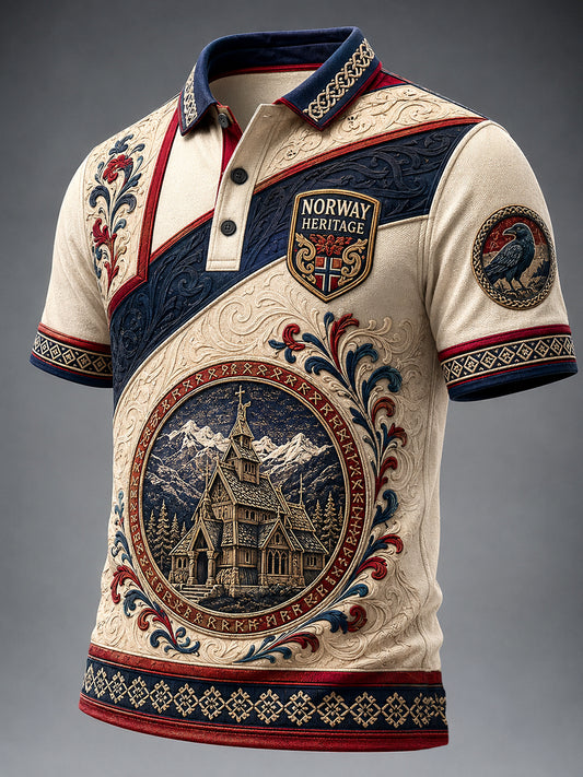 Norsk viking-, skandinavisk- og nordisk kunsttrykk i vintagestil – uformell poloskjorte