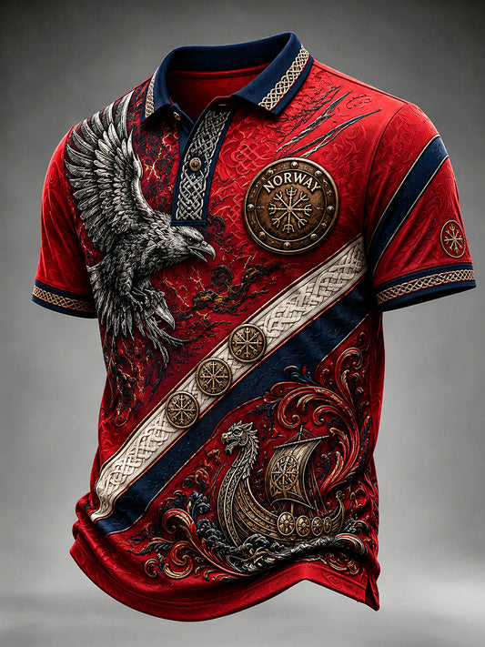 Norsk viking-, skandinavisk- og nordisk kunsttrykk i vintagestil – uformell poloskjorte