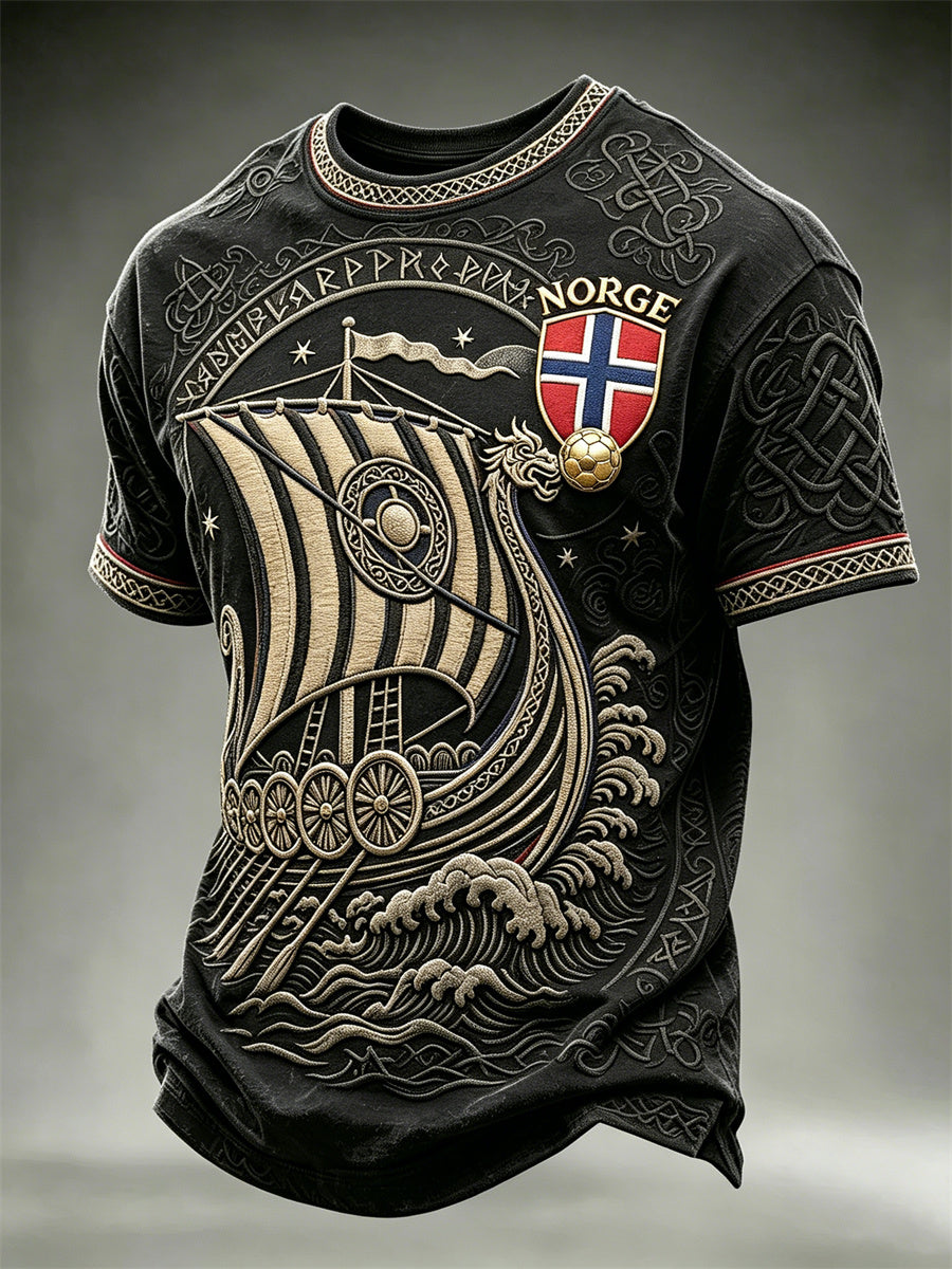 Herrer Norge fotball vikingskip keltisk knute print t-skjorte med kort ermer