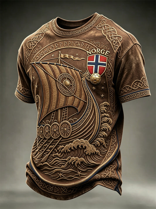 Herrer Norge fotball vikingskip keltisk knute print t-skjorte med kort ermer