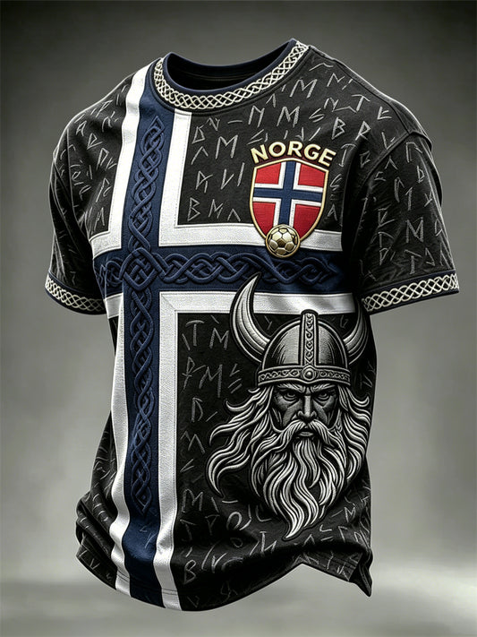Menns Norge fotball Viking kriger & Runes Celtic Knott Flagg Skriv ut korte ermer t-skjorte
