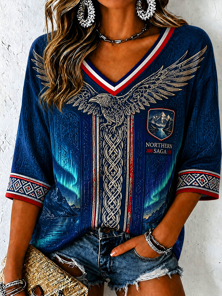 Retro norsk viking skandinavisk folkemotivtrykk avslappet topp