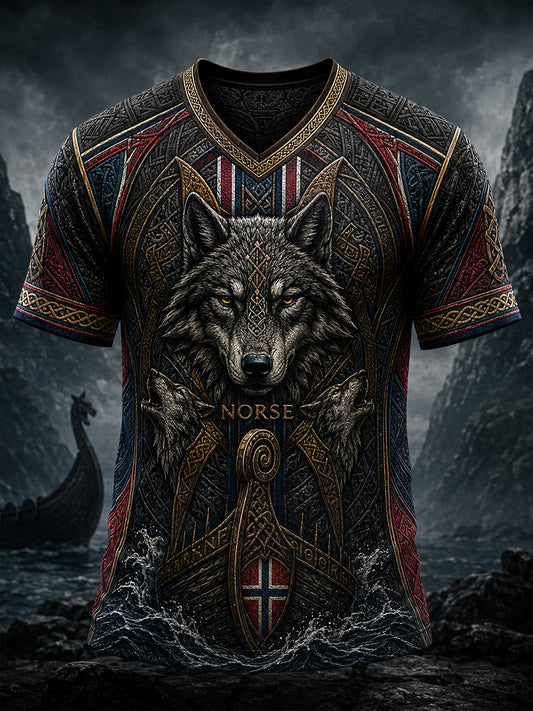 Retro norsk dyre-nordisk kunsttrykk avslappet t-skjorte