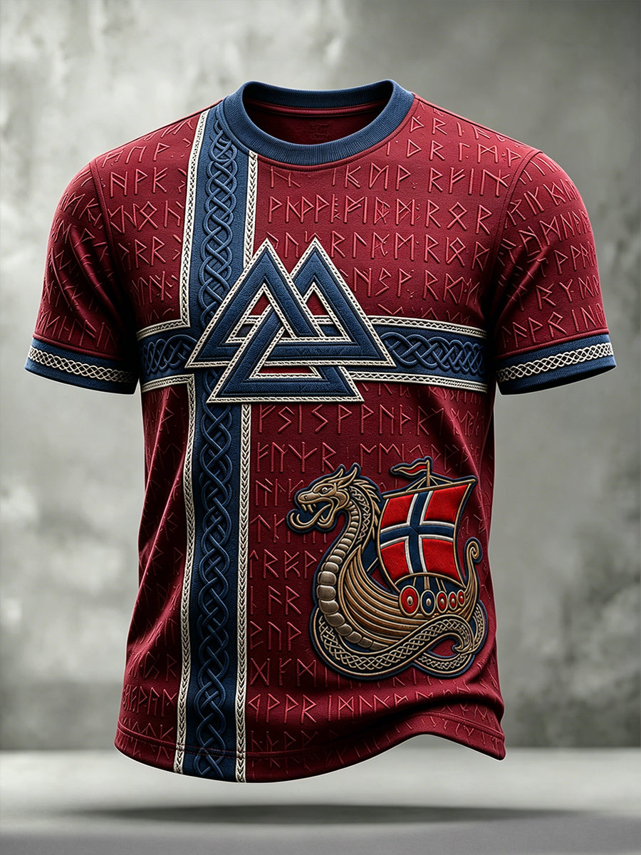 Herrer Viking Valknut keltisk kunst Norgesflagg t-skjorte med korte ermer