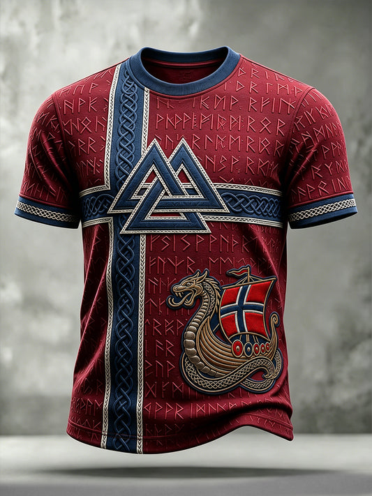 Herrer Viking Valknut keltisk kunst Norgesflagg t-skjorte med korte ermer