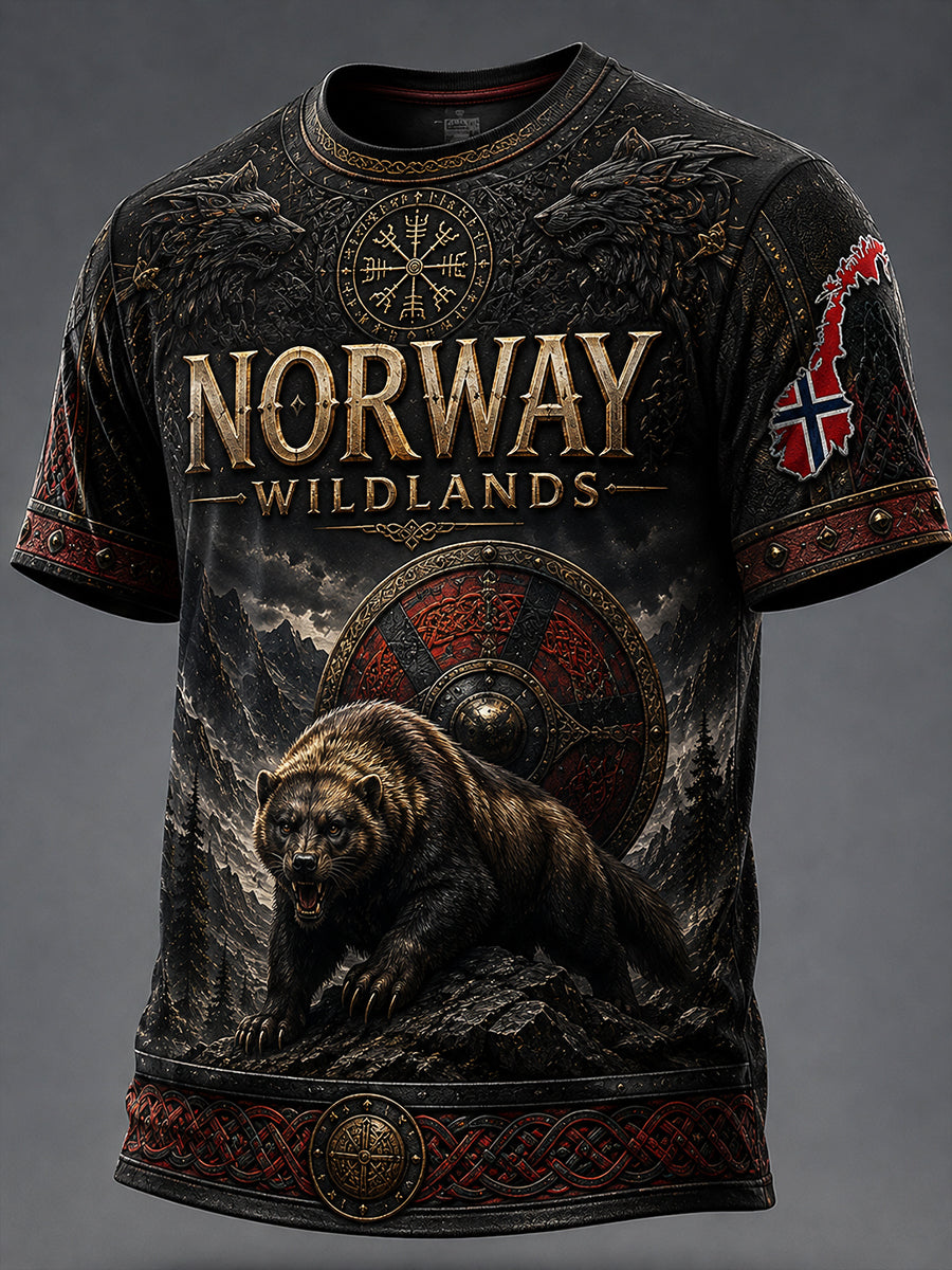 Retro norsk dyre-nordisk kunsttrykk avslappet t-skjorte