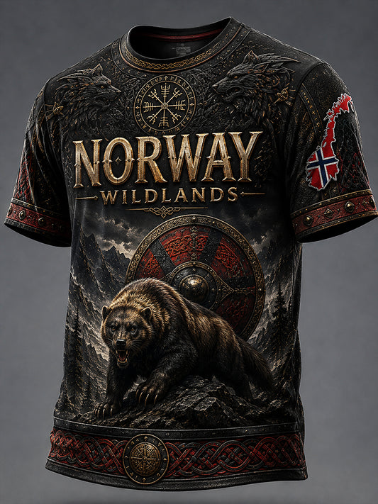 Retro norsk dyre-nordisk kunsttrykk avslappet t-skjorte