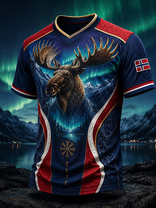 Retro norsk dyre-nordisk kunsttrykk avslappet t-skjorte