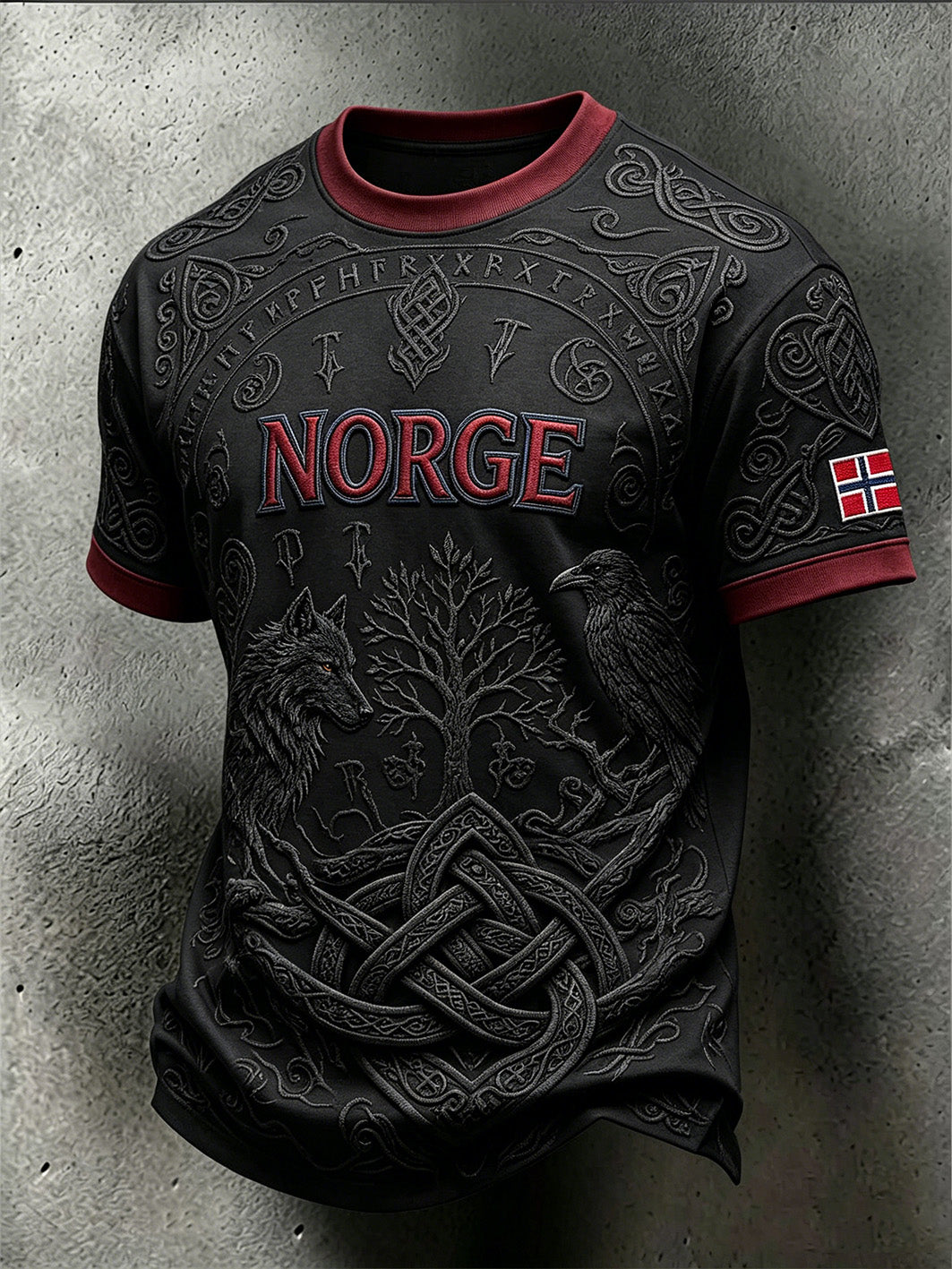 Menns retro norsk vikingdyremønster trykt hverdagslig t-skjorte med korte ermer