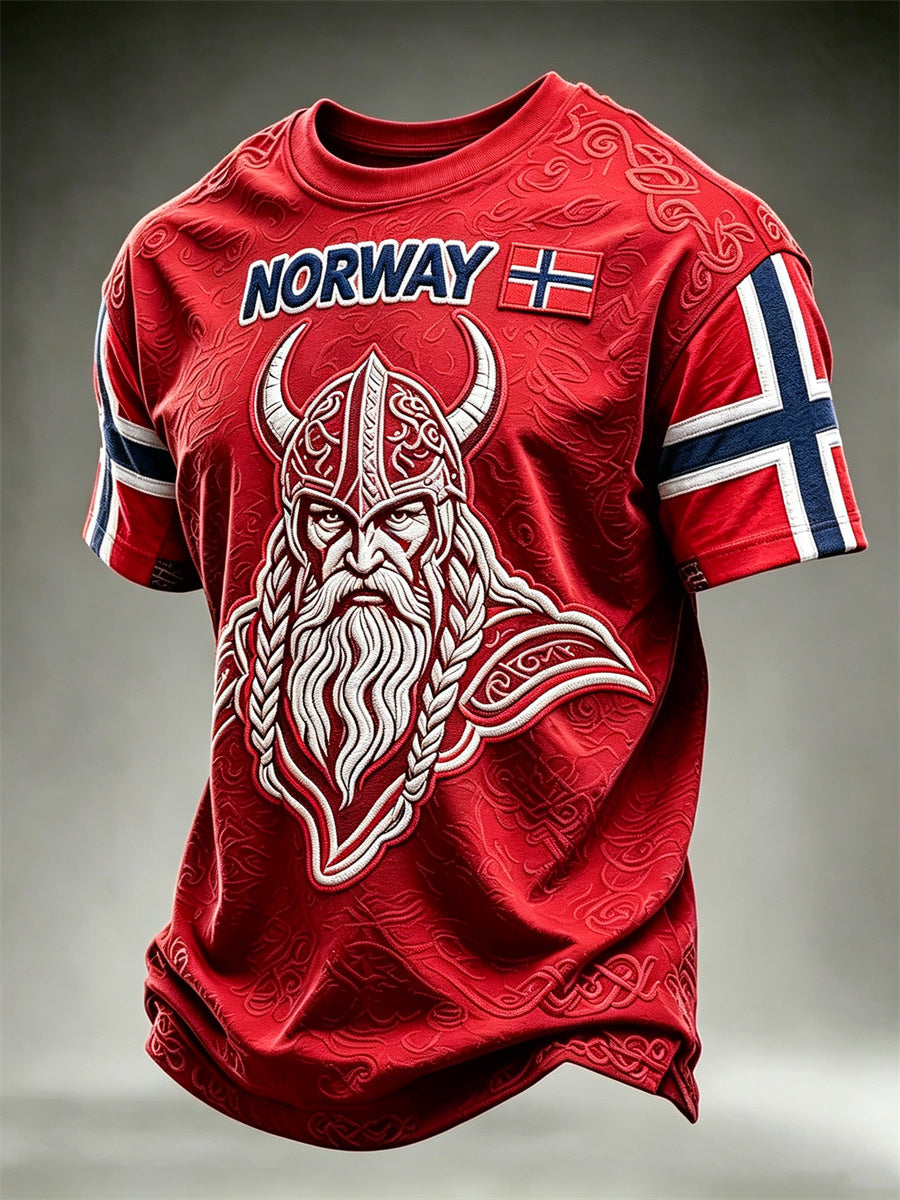 Menns Norge Viking kriger Celtic Knott Flag Skriv ut korte ermer t-skjorte