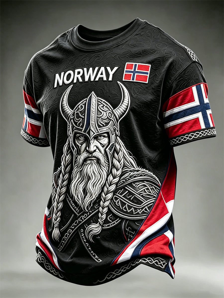 Menns Norge Viking kriger Celtic Knota Flag fargeblokk Skriv korte ermer t-skjorte