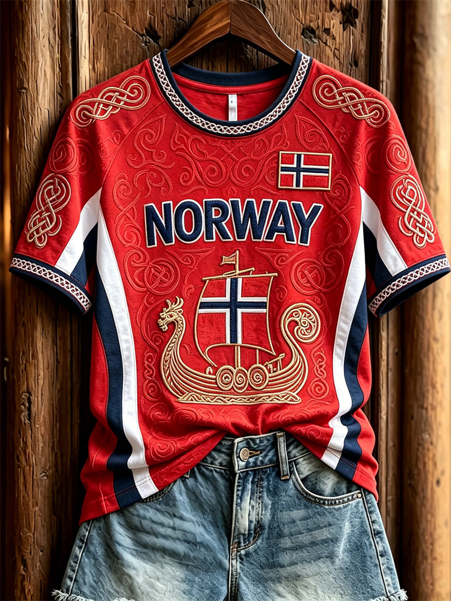 Kvinner Norge Viking skip Celtic Knott Flag Skriv ut korte ermer t-skjorte