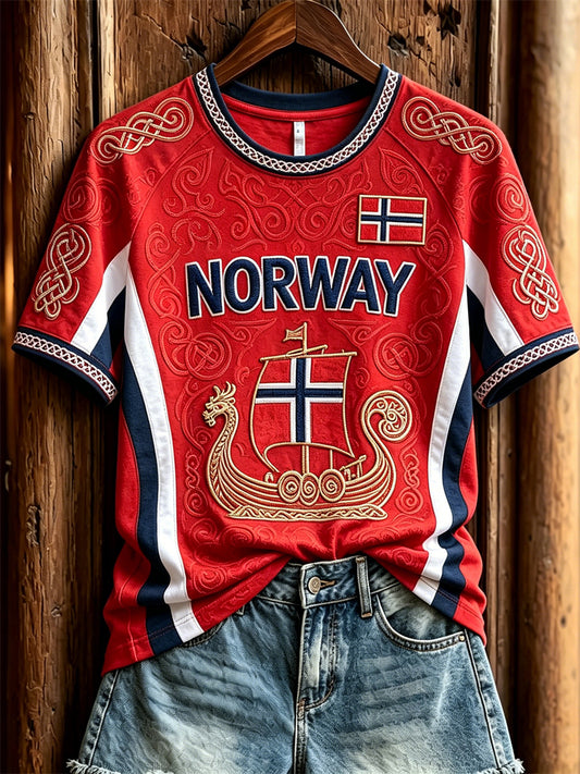 Kvinner Norge Viking skip Celtic Knott Flag Skriv ut korte ermer t-skjorte