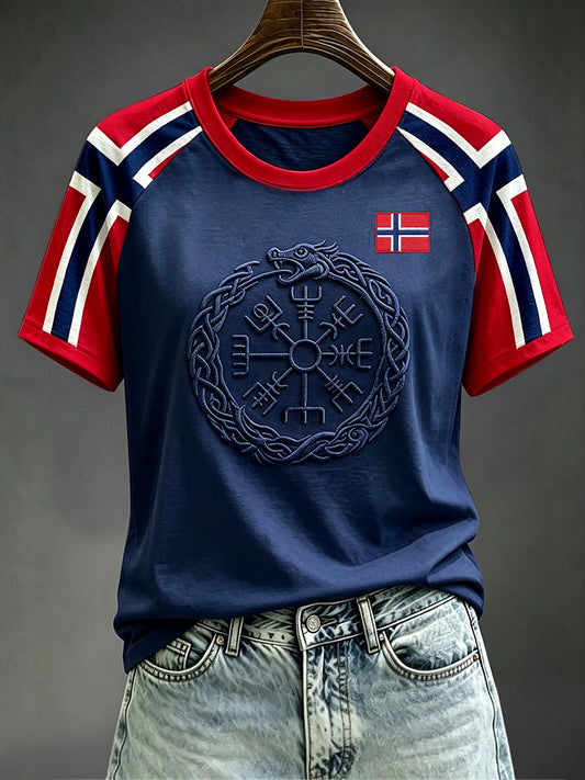 Kvinner Viking Vegvisir Norge Flagg utskrift rund hals T-skjorte