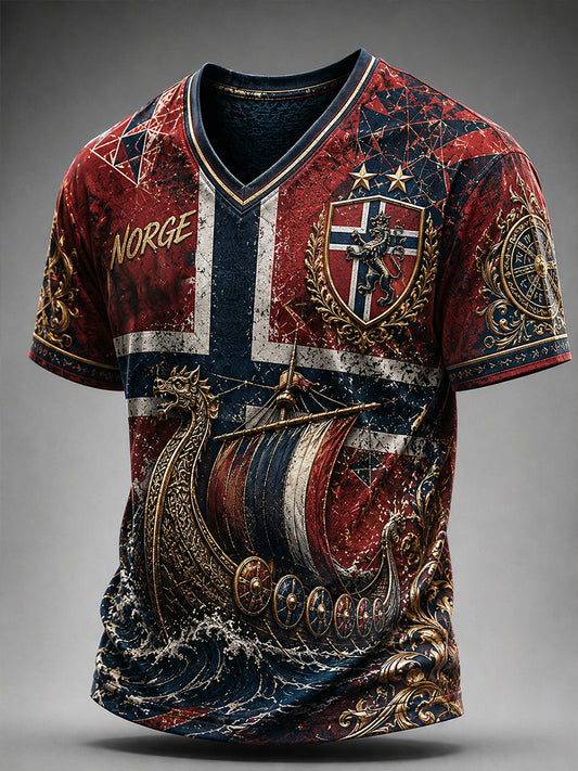 Retro norsk viking-, skandinavisk- og nordiskstil grafisk hverdags-T-skjorte