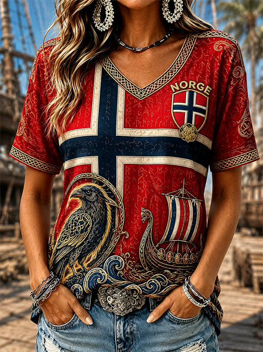 Retro norsk viking-, skandinavisk- og nordiskstil grafisk hverdags-T-skjorte