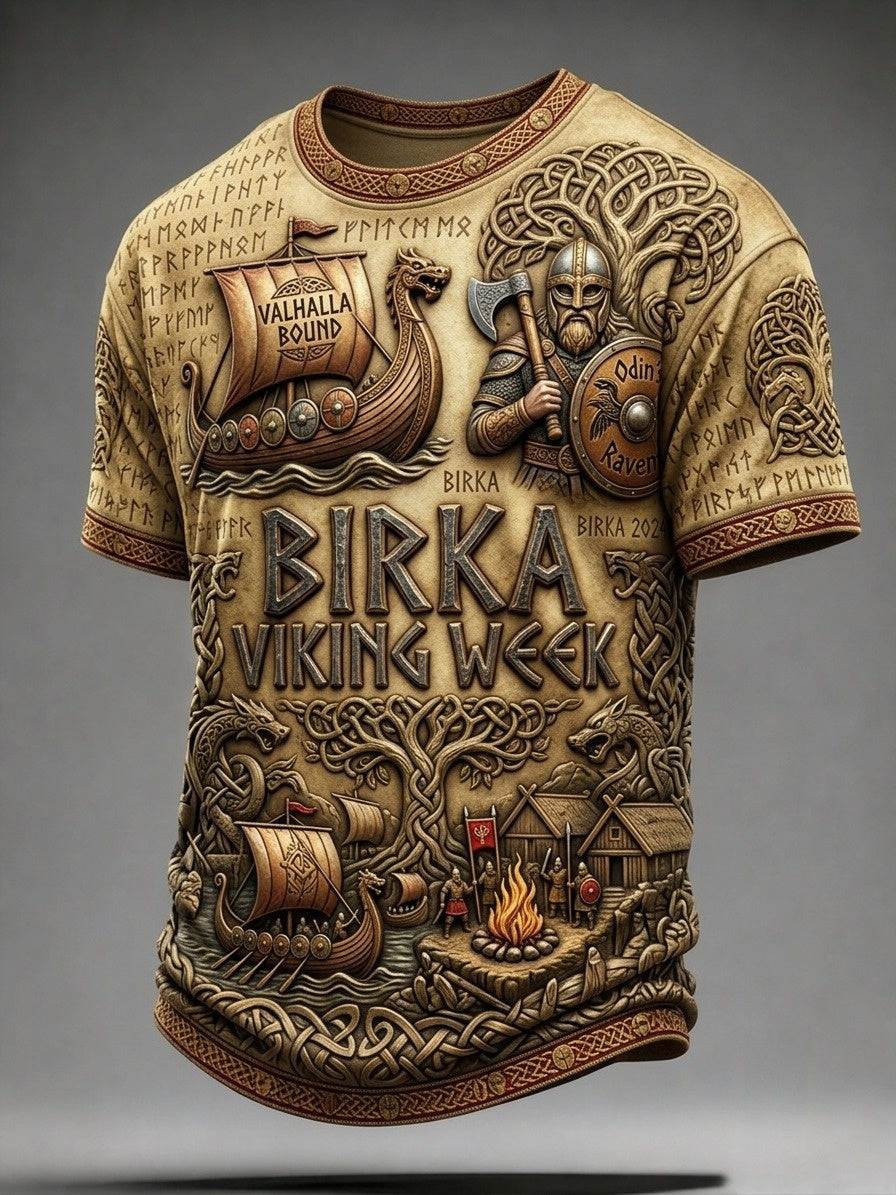 Herrtröja i retrostil med svensk vikingmotiv och korta ärmar
