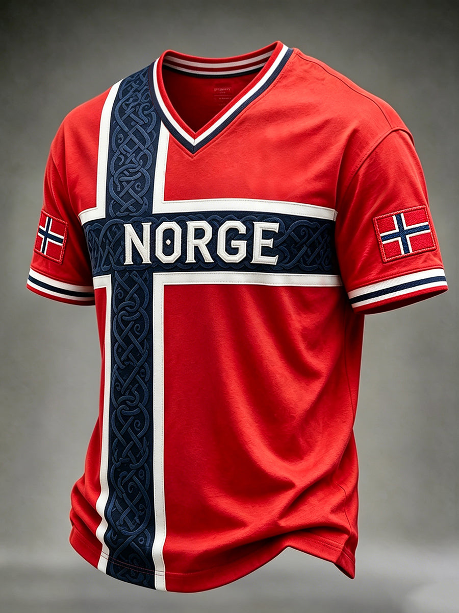 Menns Norge Viking Celtic Print V-hals Kort erme T-skjorte