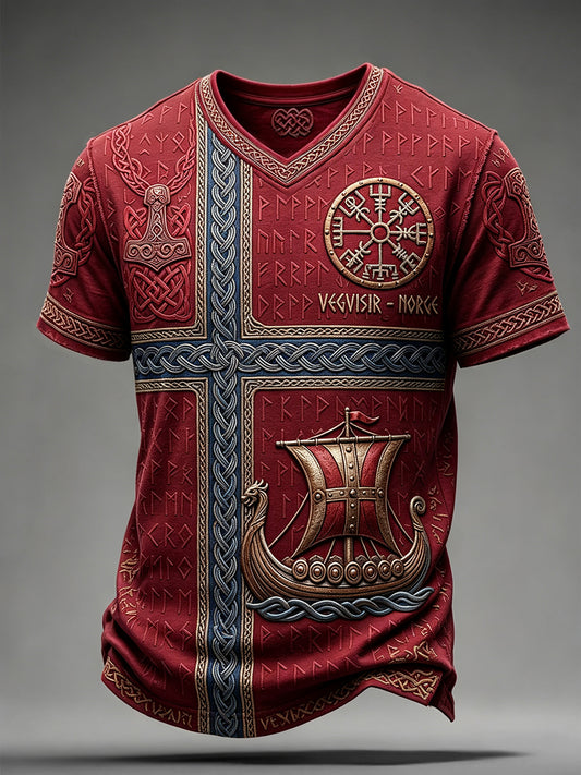 Menns Vintage Norge Viking Inspirert Mønster Celtic Print V-hals T-skjorte
