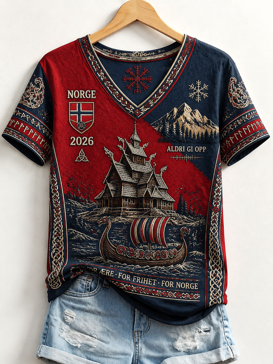 Kvinner Norge Viking V-utringning T-skjorter