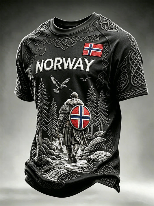 Menns Norge Viking kriger Mørk Skog Celtic Knut flagg Skriv ut korte ermer t-skjorte