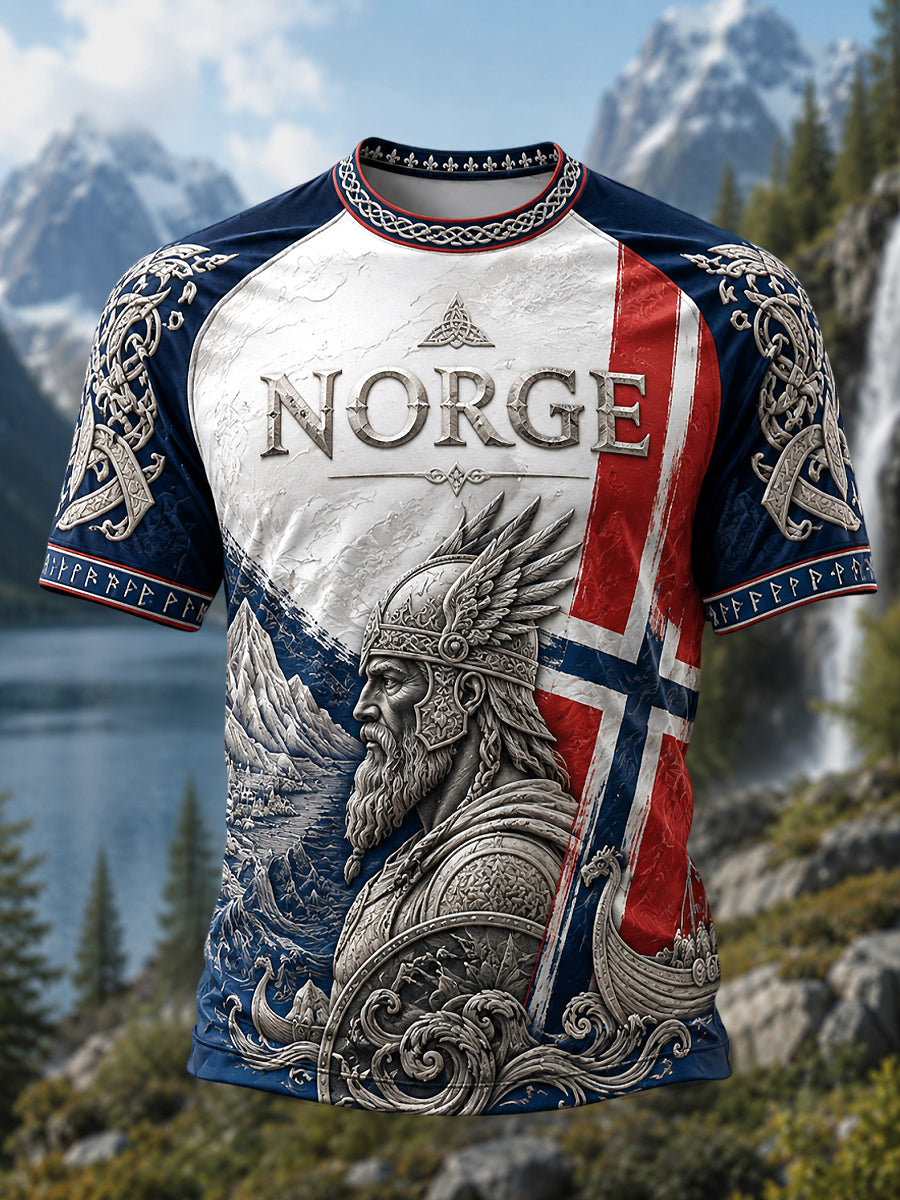 Retro norsk vikingkriger-lappeteppe klassisk t-skjorte