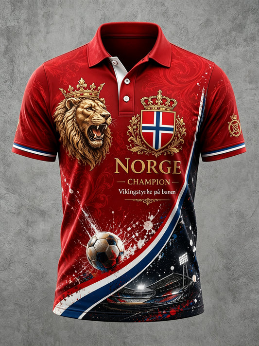 Menns polo-skjorte med norsk viking-inspirert patriotisk kulturkunsttrykk