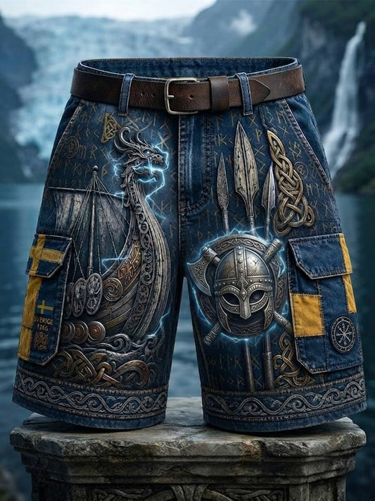 Herr Retro Svenska Viking Cargo Shorts