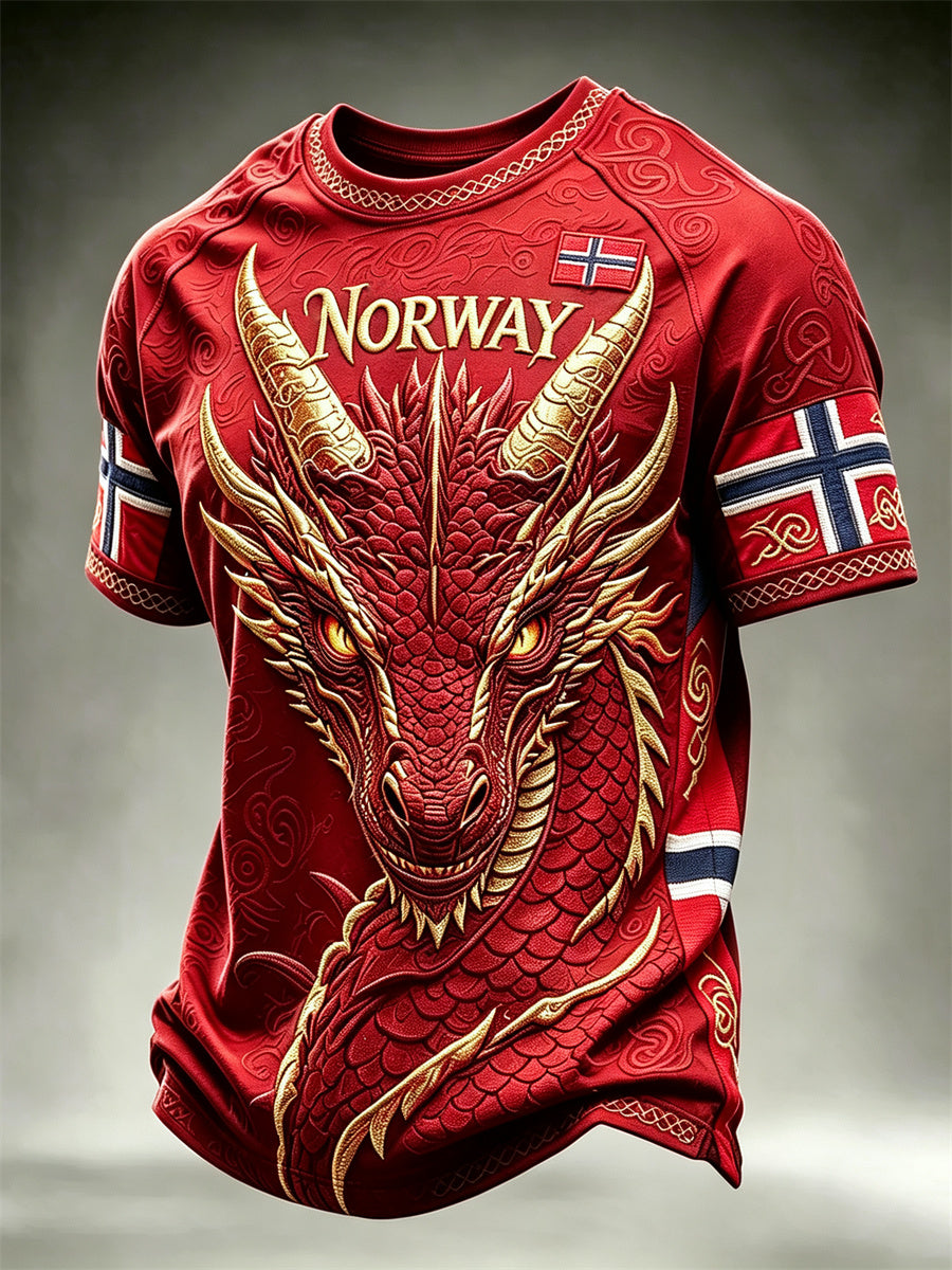 Herrlig Norge vikingdrage keltisk knute flaggtrykk t-skjorte med kortermer