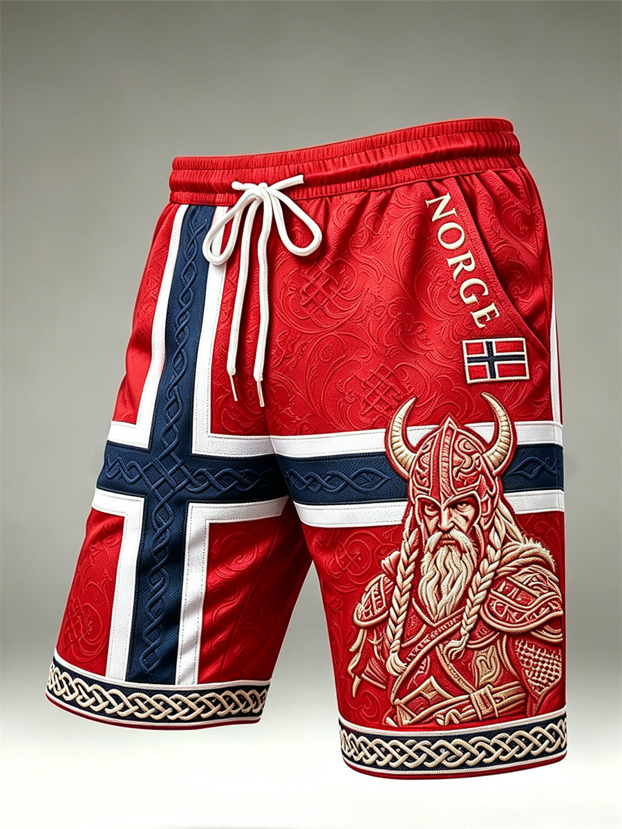 Herrer Norge Vikingkriger Keltisk knute flaggtrykk snøring shorts
