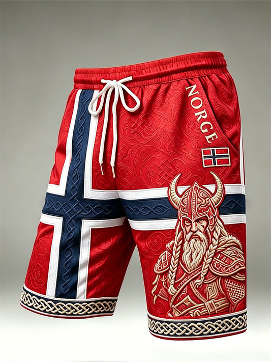 Herrer Norge Vikingkriger Keltisk knute flaggtrykk snøring shorts