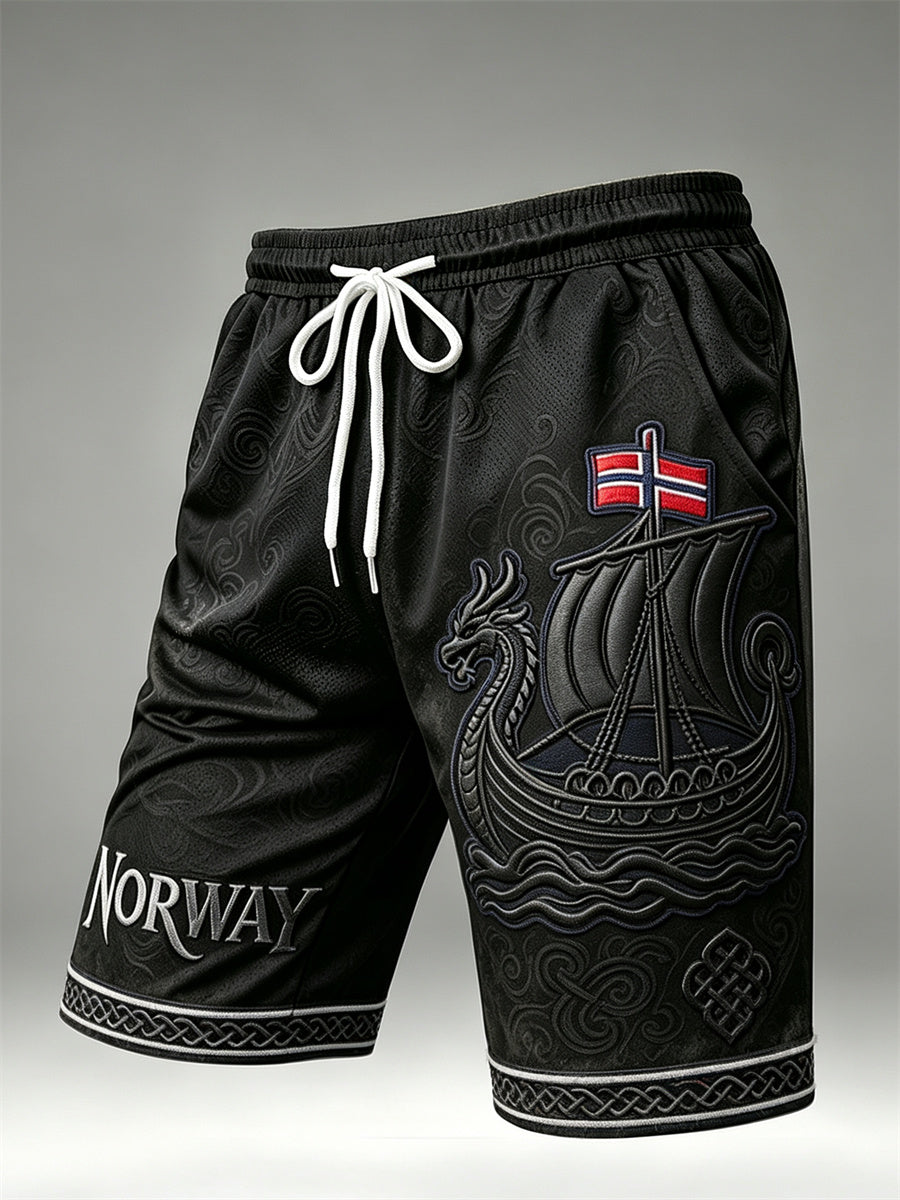 Herrer Norge Vikingeskips keltisk knute flaggtrykk snøring shorts