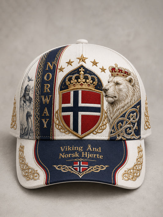 Unisex norsk vikingmotiv med patriotisk minnepreget kunsttrykk på lue