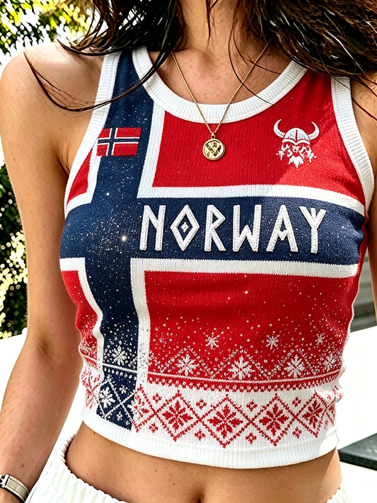 Kvinners Etnisk Norge-mønster Flaggetrykk Fritidsvest