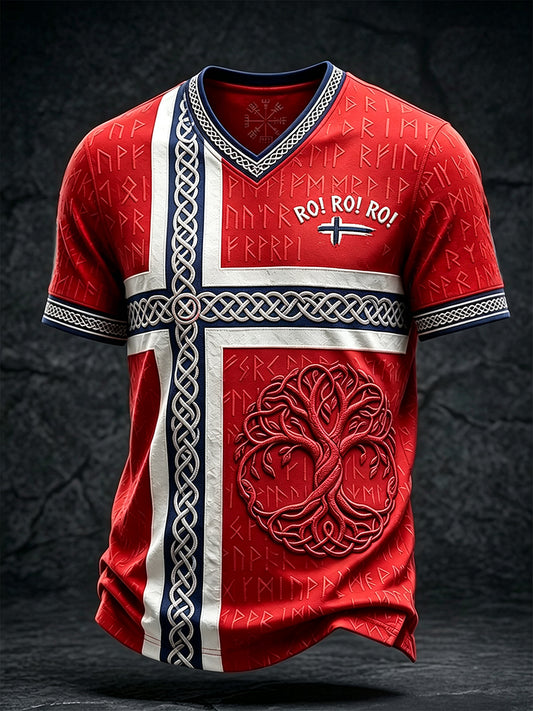 Menns Norge viking tre av livs Celtic Flag Print V-hals T-skjorte