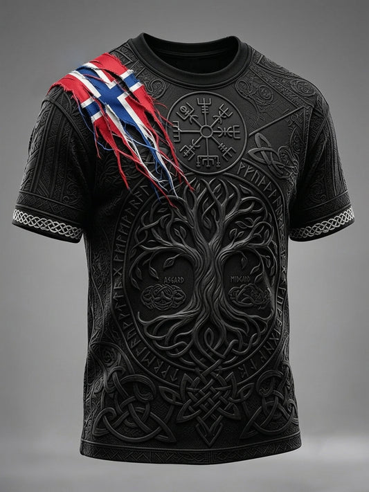 Menns Norge Viking Tree of Life Art Celtic Print Kortærme T-skjorte